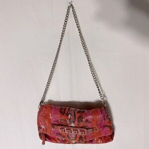 Vintage Nine West Pink Orange Reptile Print & Texture Shoulder Bag Purse Clutch